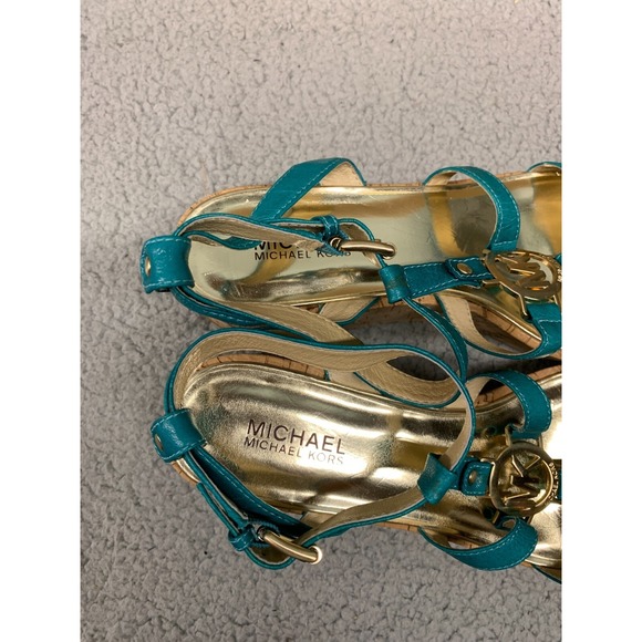 Michael Kors Nash Sandal Women's 10M Turquoise Crinkled Patent Leather - Picture 6 of 14